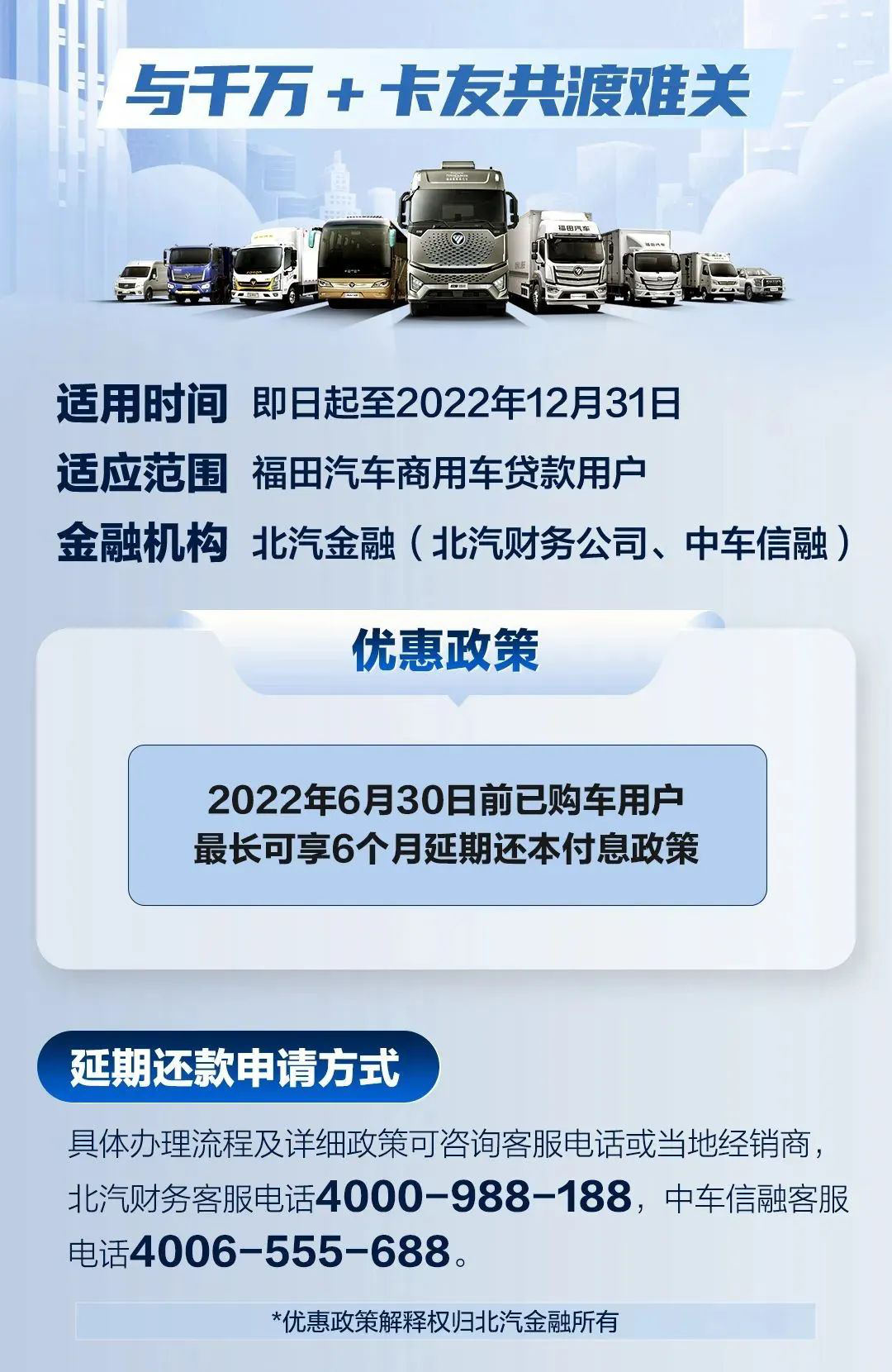 積極響應(yīng) | 北汽集團(tuán)推出商用車延期還貸政策 積極響應(yīng) | 北汽集團(tuán)推出商用車延期還貸政策